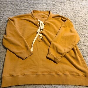 Aerie Women’s Mustard Lace-Up Crewneck Sweatshirt- Distressed Look